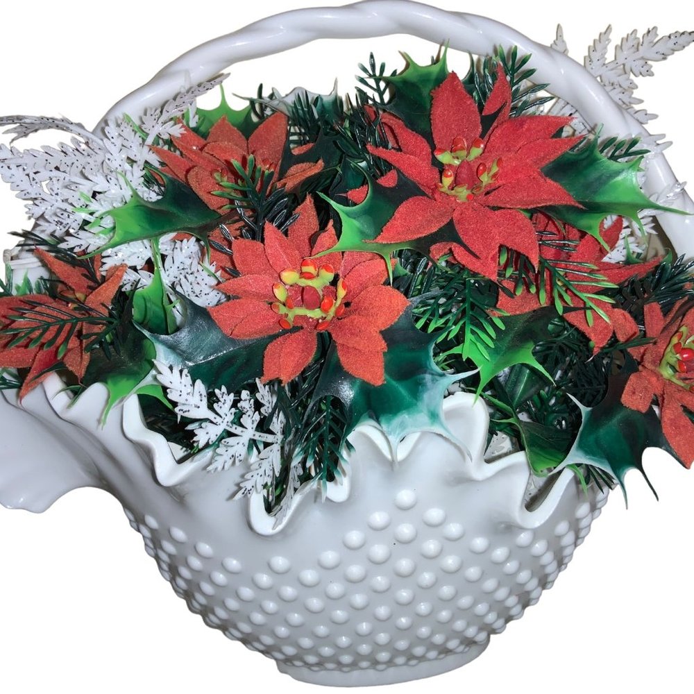 Christmas Wall Pocket Plastic White Hobnail Basket